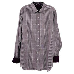 Bugatchi Men's Classic Fit Plaid Dress‎ Shirt Size XL Button Up Contrast Cuff